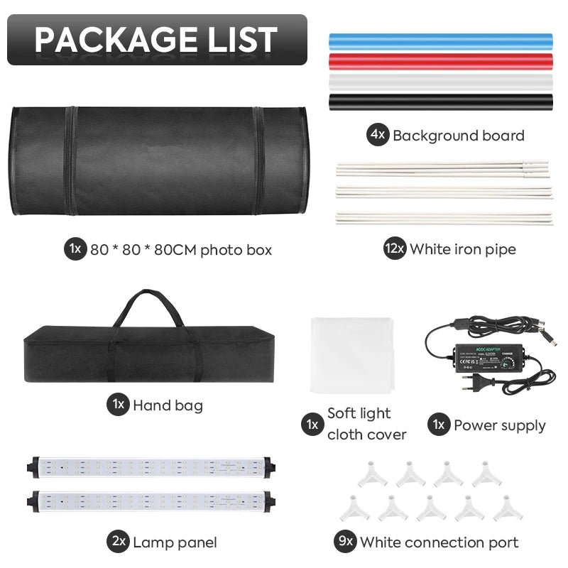 Light Box 80*80*80cm photography tent with 3 Dimming Lights Panel,photo box with black/white/yellow Backdrops for shooting