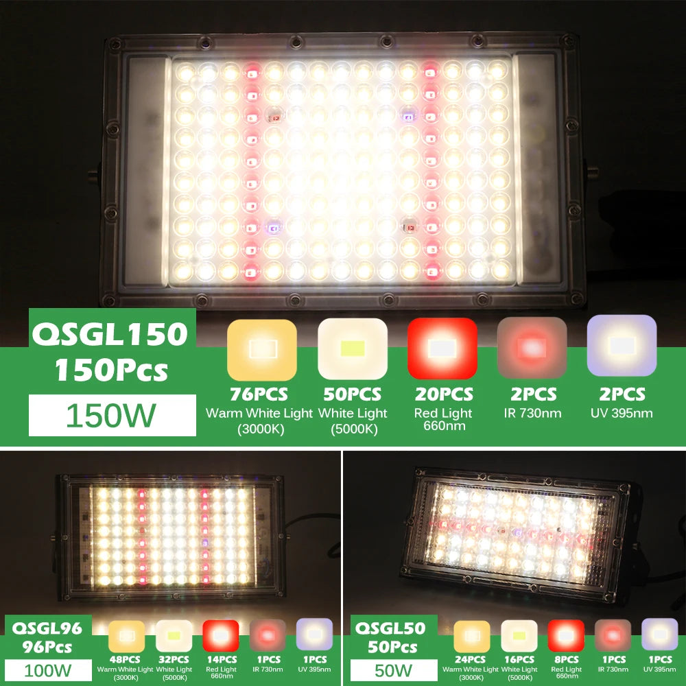 50W 100W 150W LED Grow Light With Stand Full Spectrum Sunlike LED Phyto Lamp For Indoor Greenhouse Plant Growth Lighting