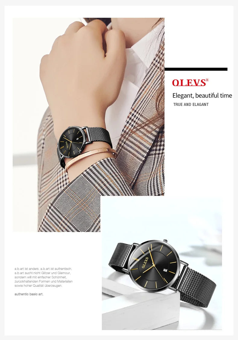 OLEVS Watch Women Rose Gold Top Brand Luxury JAPAN Movement Quartz Ultra Thin Ladies Watch Calendar Date Necklace Watch Set