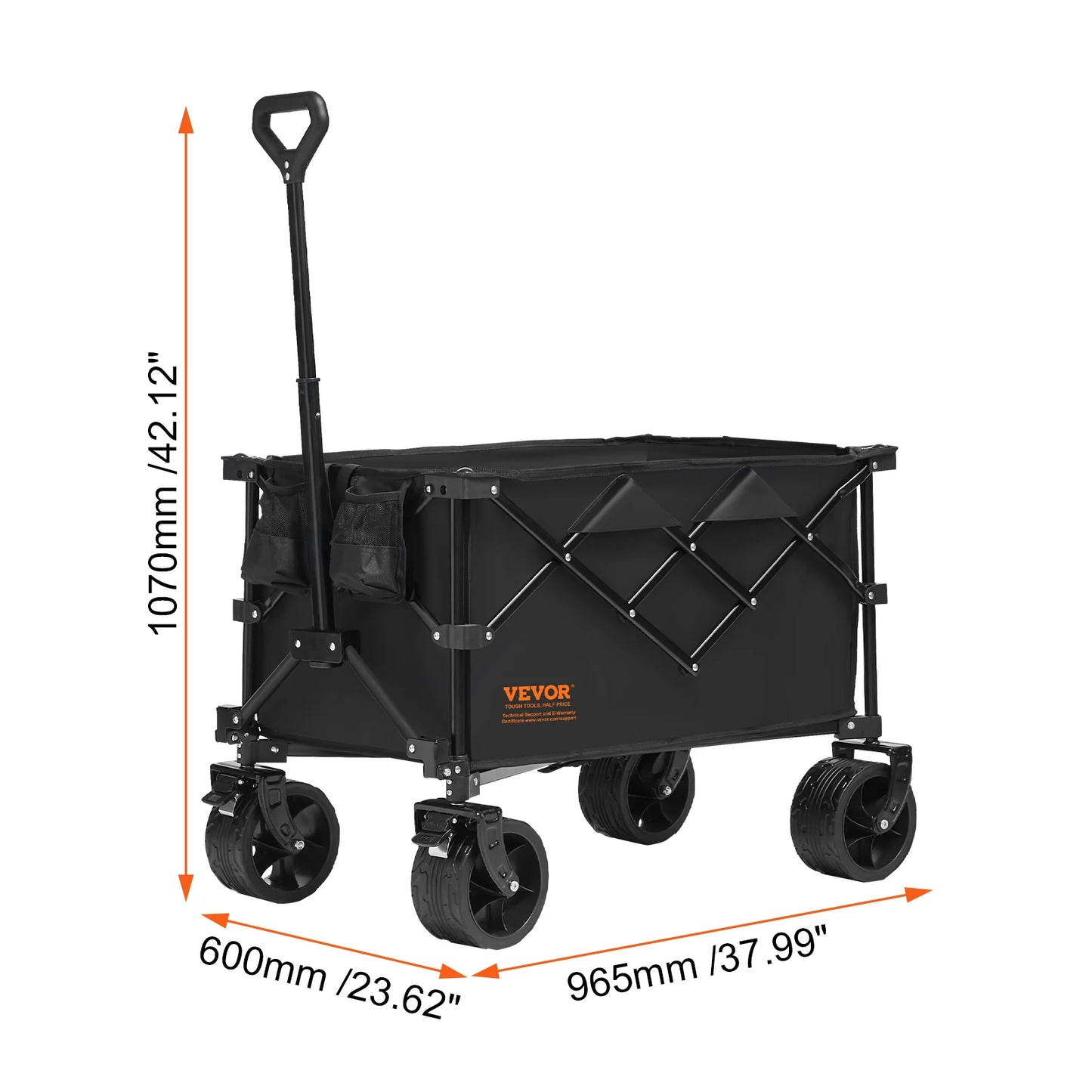 SucceBuy Collapsible Folding Wagon Beach Wagon Cart with All-Terrain Wheels Drink Holders Sports Wagon for Camping Shopping