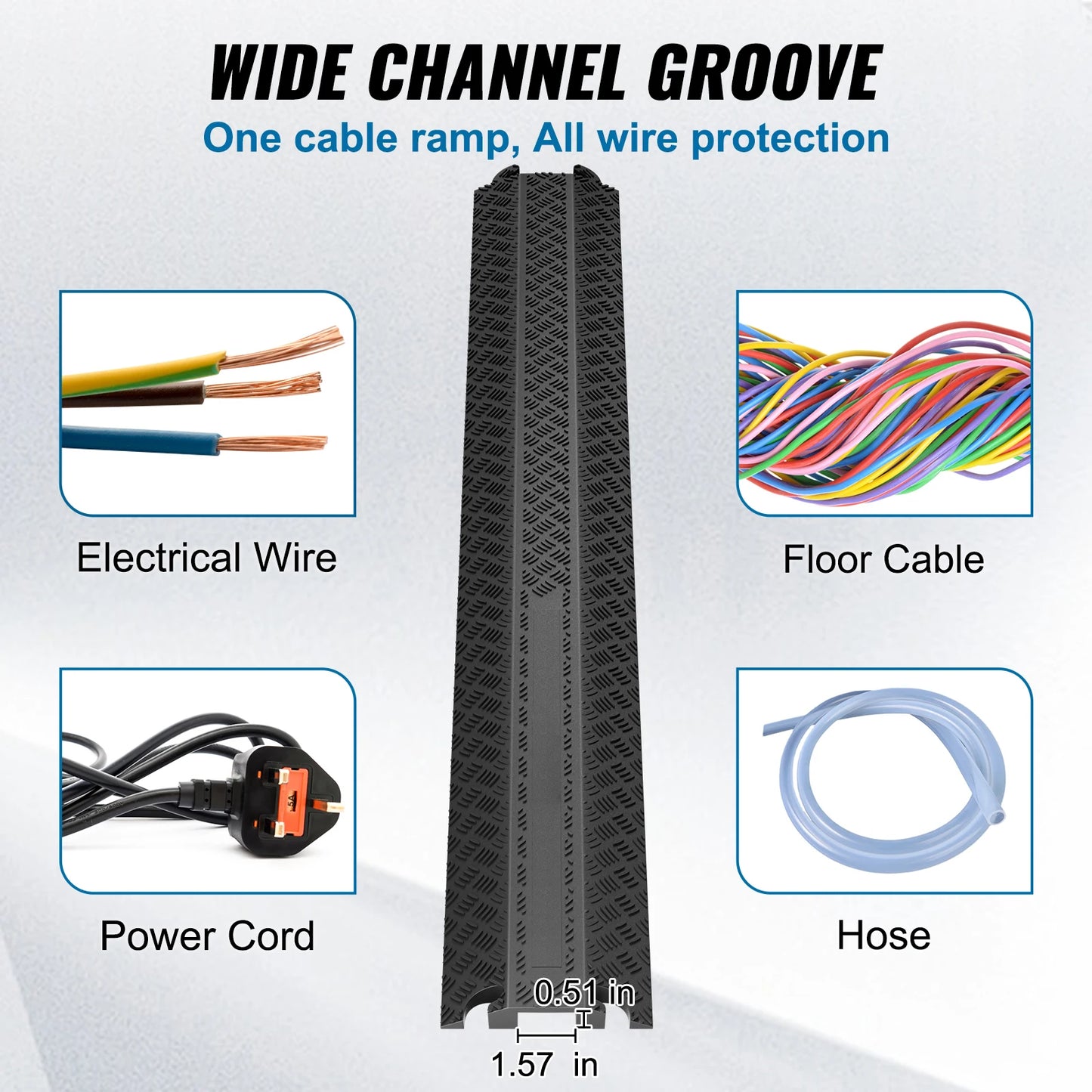 SucceBuy Drop Over Cable Cover Ramp 2,000 lbs/axle Load Capacity Heavy Duty TPR Cable Hose Protector Ramp for Indoor Outdoor Use