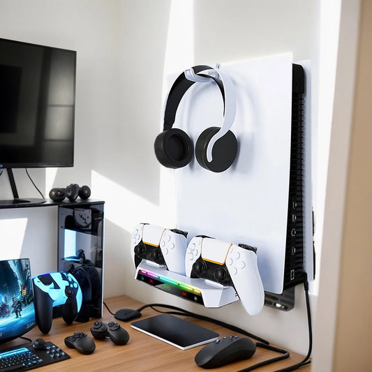Shelf Floating Mount with Charging Station Wall Bracket Metal Wall Hanging Charger Stand for PS5 Slim/PS5 Console Disc & Digital