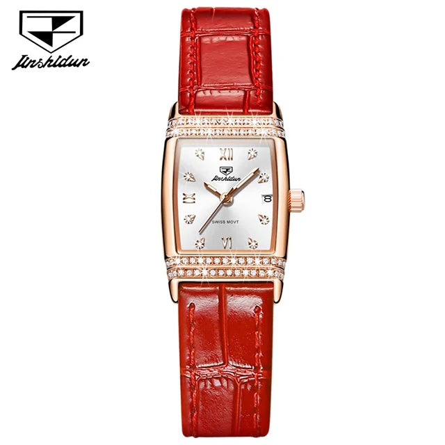 JSDUN Woman Watch Luxury Diamond Dial Comfortable Leather Watchband Fashion Square Rose Gold Quartz Wristwatches Montre Femme