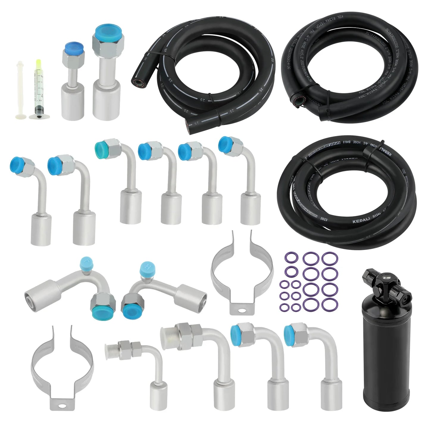 Universal 134a Air Conditioning Hose Kit & Black Drier & O-Ring Fittings