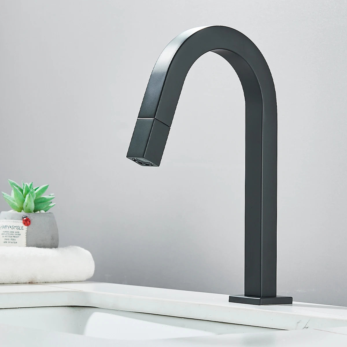 FMHJFISD Basin Sink Faucet Black/Chrome Deck Mount Single Cold Water Mixer Tap Single Hole Rotary Switch Bathroom Crane