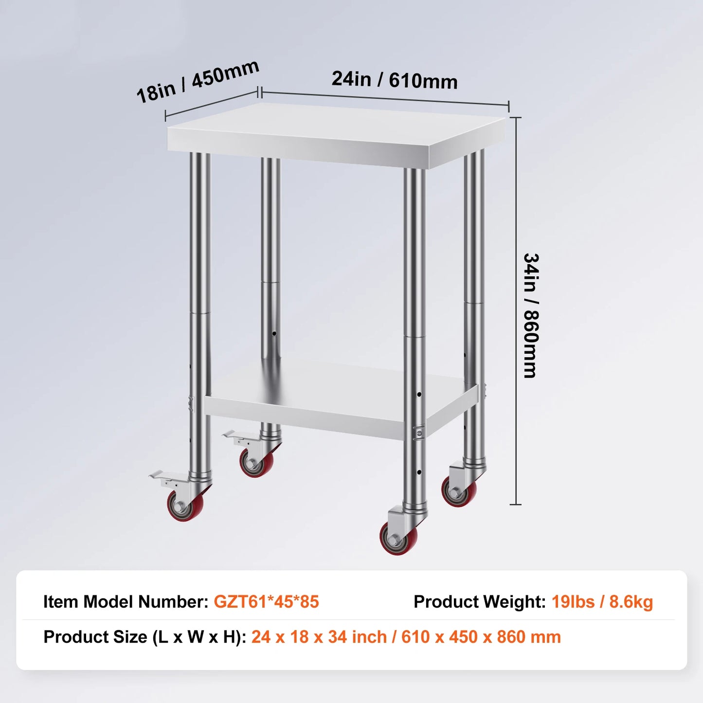 SucceBuy Stainless Steel Kitchen Worktable shelves Commercial Work Bench Table with Caster Wheels for Home Restaurant Storage
