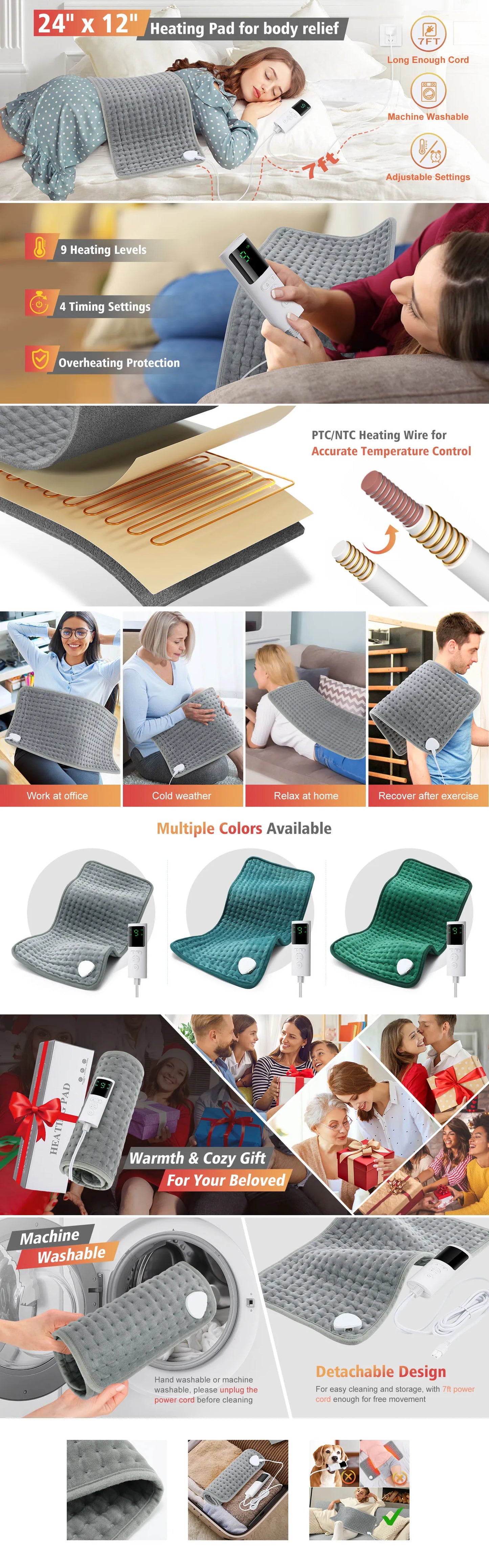 Electric Heating Pad Thermal Mat for Neck and Back Muscle Relaxation Household Warm Abdomen Winter Heated Blanket Office