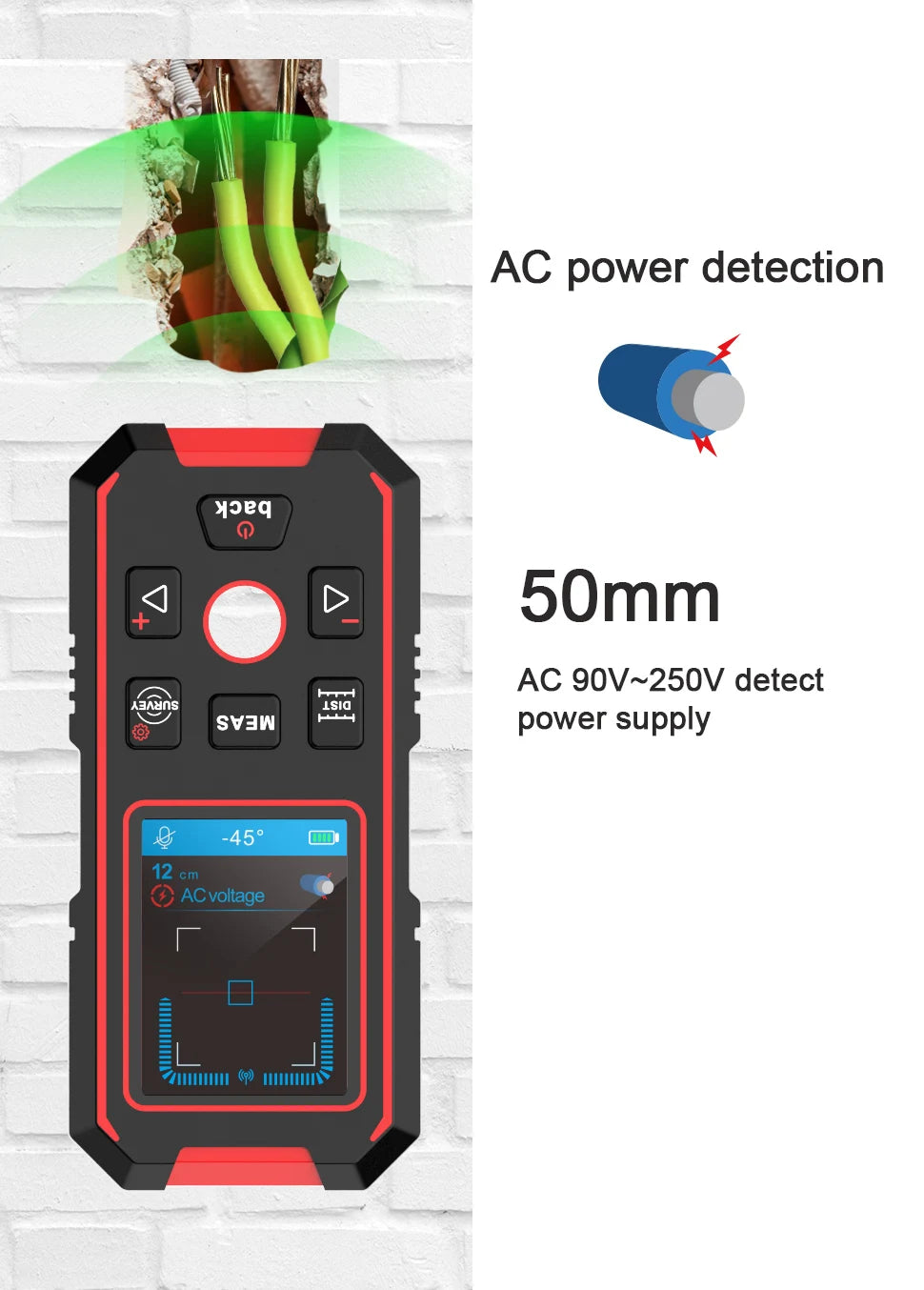 NF-518S Industrial Metal Detectors Metal Detector AC Cable Metal Pipes Rebar Multifunctional Wall Detector With Positioning Hole
