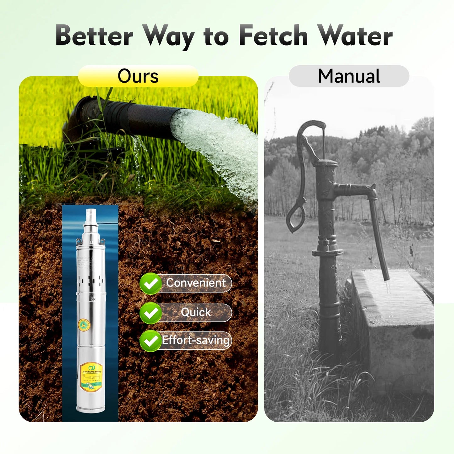 24V DC Submersible Well Pump for Solar System Stainless Steel 65m Deep Water Pump Pure Copper Motor 370W 2m³/h Flow for Farm