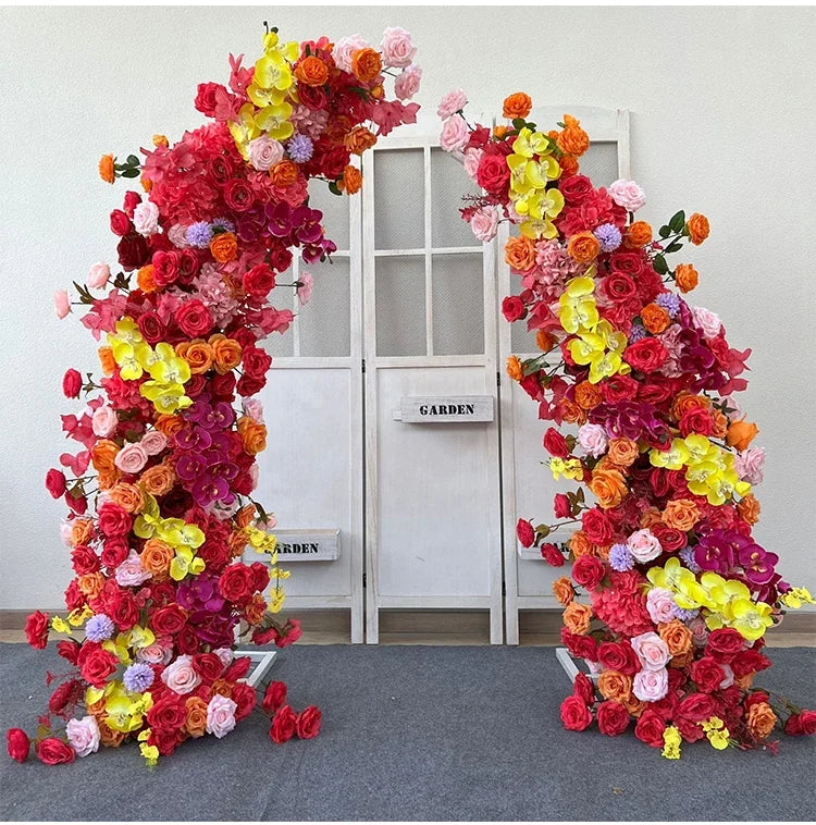 Trumpet Arch Artificial Flower Arrangement, Moon Shape, Wedding Background Props, Party Decoration, Luxury