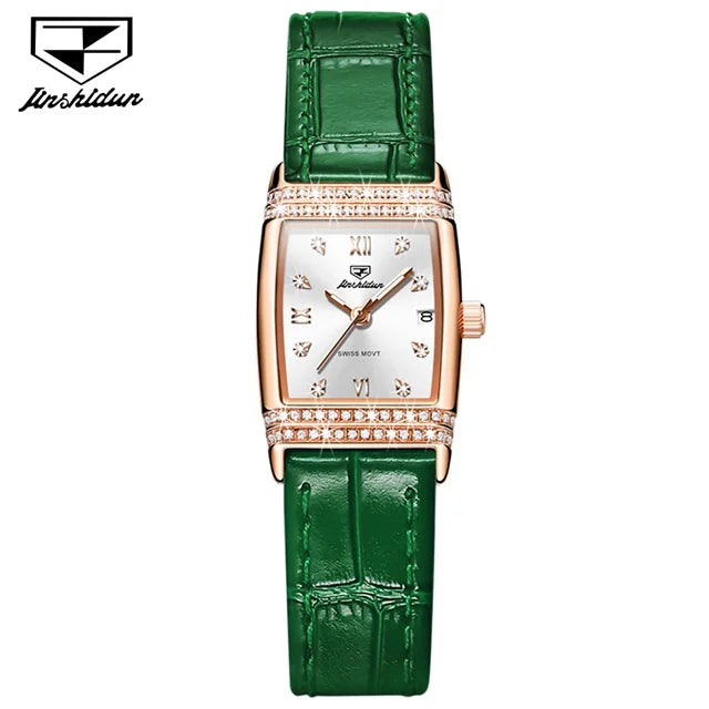 JSDUN Woman Watch Luxury Diamond Dial Comfortable Leather Watchband Fashion Square Rose Gold Quartz Wristwatches Montre Femme