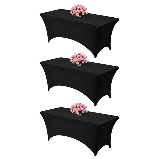 SucceBuy 3/6/10 Pack Table Cloth for Rectangular Fitted Events Wrinkle-Resistant Stretch Black Table Covers Washable Tablecloth