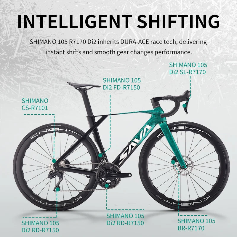 SAVA NEW Blade SLR7 C60 Carbon Fiber Road Bike, 700C Adult DI2 Bike, with SHIMANO 105 Di2 R7170 Components, Full Carbon Racing