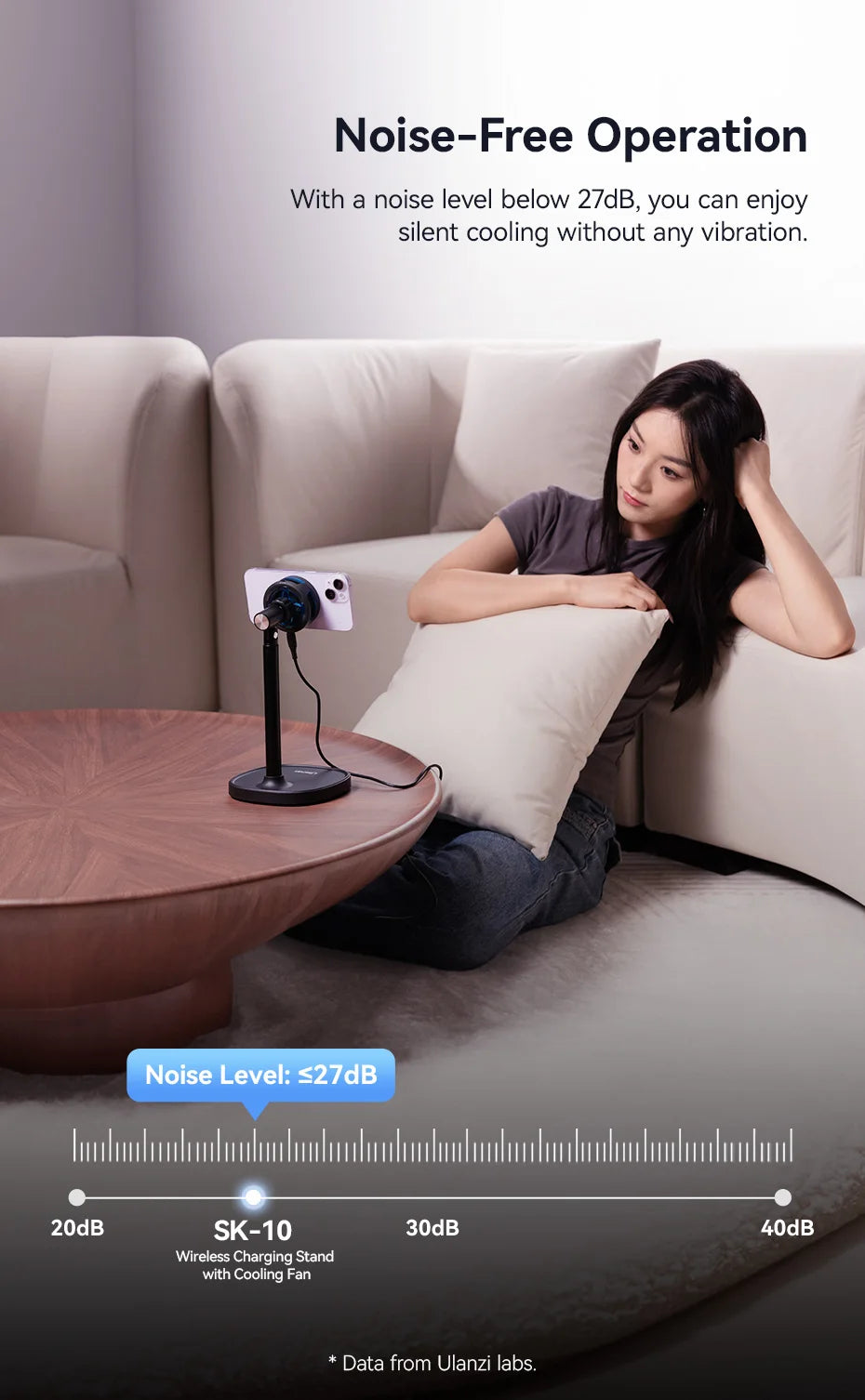 Ulanzi SK-10 3 in 1 Magnetic Cell Phone Stand with Cooling Fan and Wireless Charger for iPhone Height Adjustable Phone Desk Hold