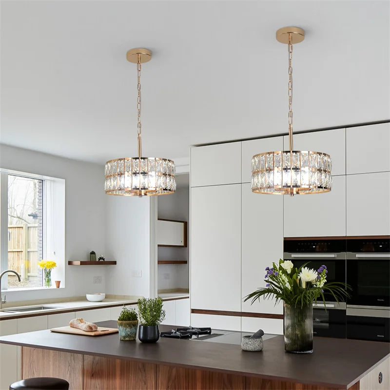K9 Crystal Dining Table Pendant Lamp Bedroom Hanging Lamp Retro Luxury Style Suitable For Kitchen Plafon Ceiling Chandelier