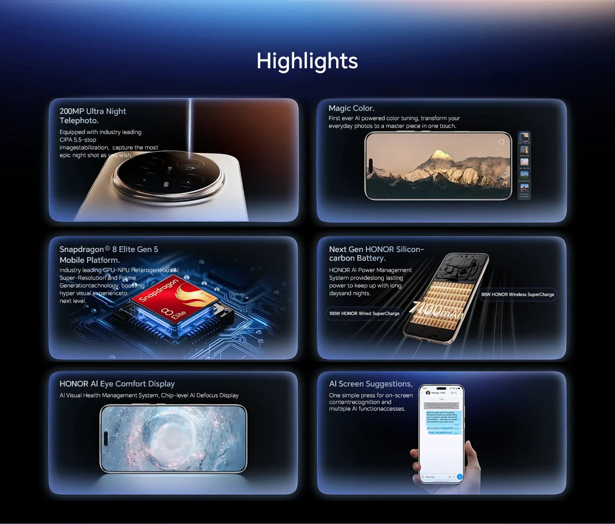 Global Version HONOR Magic8 Pro 5G 12GB+512GB 6.71'' 120Hz OLED Display 200MP Cameras 7100mAh 100W SuperCharge