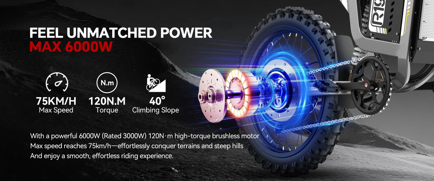 COSWHEEL R19 Electric cycle 72V 40AH Lithium Battery Adult Mountain Ebike 6000W Mountain Electric men's Moped Road E trucks