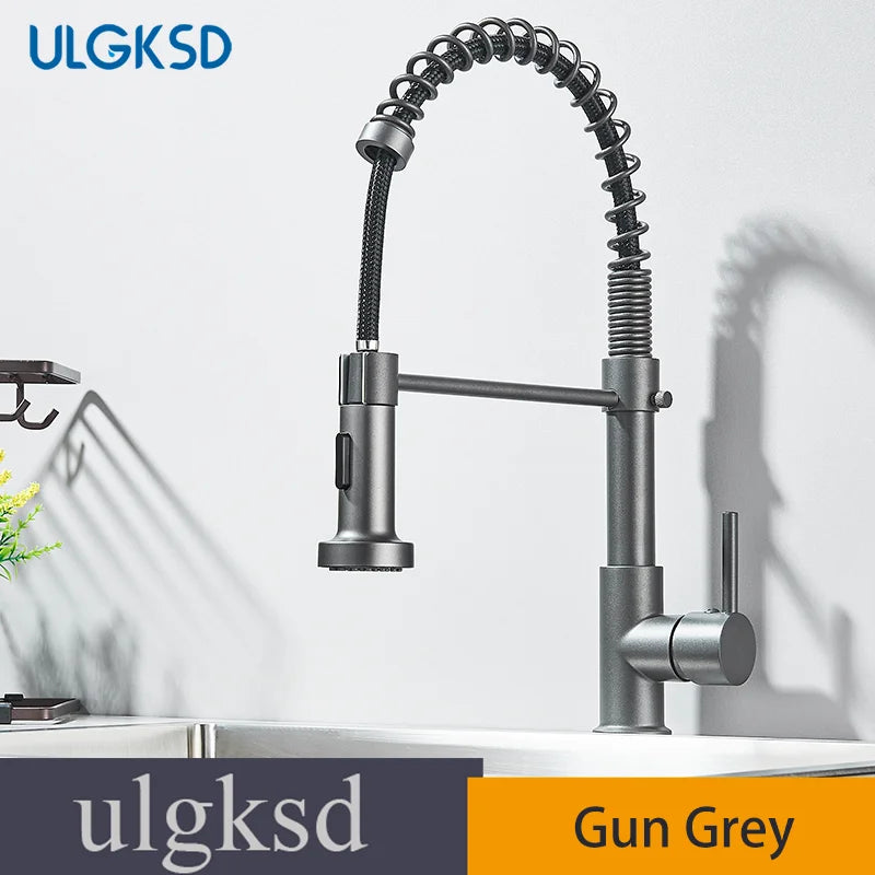 Golden Kitchen Faucet Pull Down Sprayer Nozzle Hot Cold Water Mixer Tap Single Handle Brass Para Kitchen Sink Taps Crane