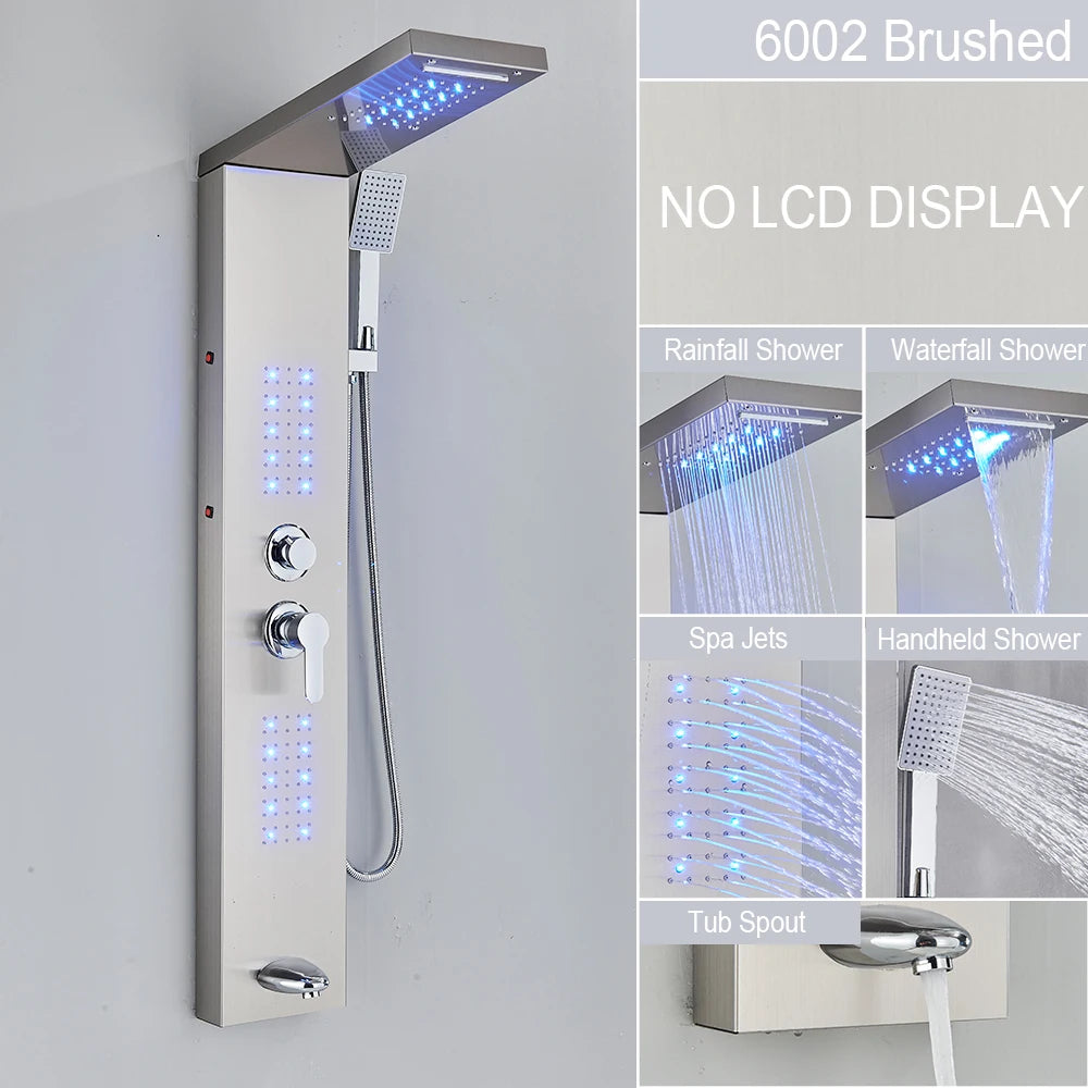ULGKSD Bathroom Shower Panel LED Light Bathroom Faucet Hot&Cold Rainfall Mixer Tap Modern Bathroom Faucet Shower Column For Bath