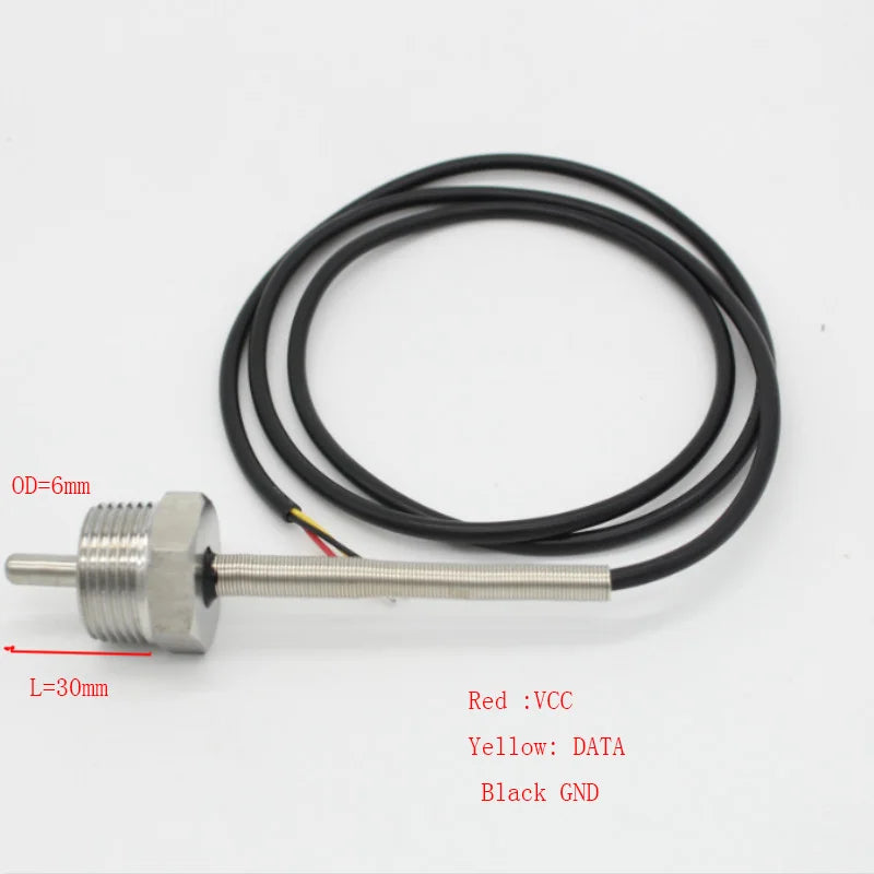 DS18B20 Digital Temperature Sensor G1/2" 1/4" 3/4" M10X1.5 M12X1 Thread  1m PVC 3-core Wire SUS304 Stainless Steel Shell