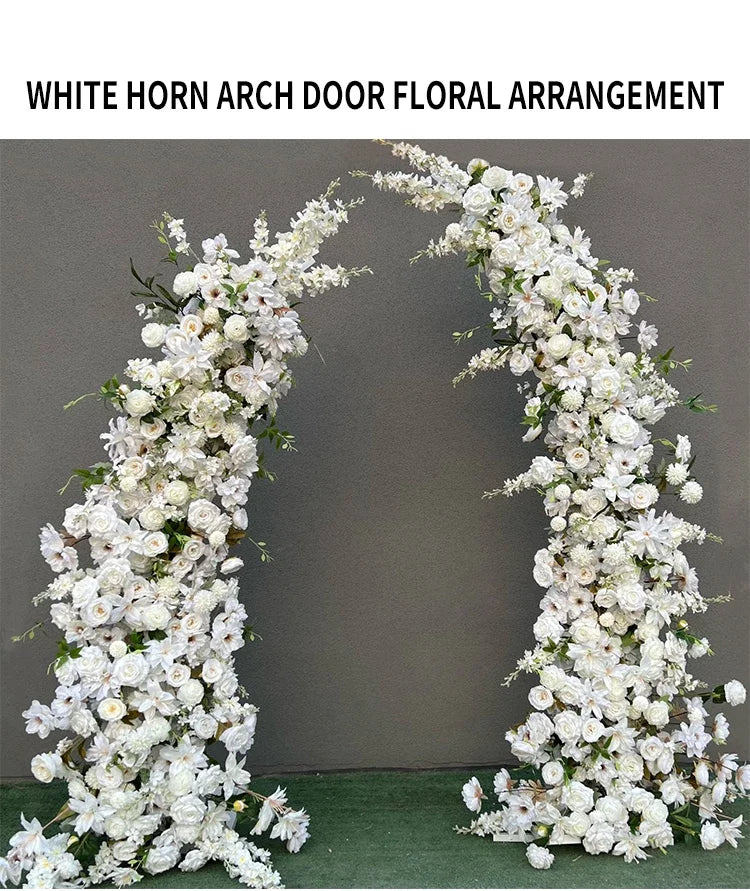 Trumpet Arch Artificial Flower Arrangement, Moon Shape, Wedding Background Props, Party Decoration, Luxury