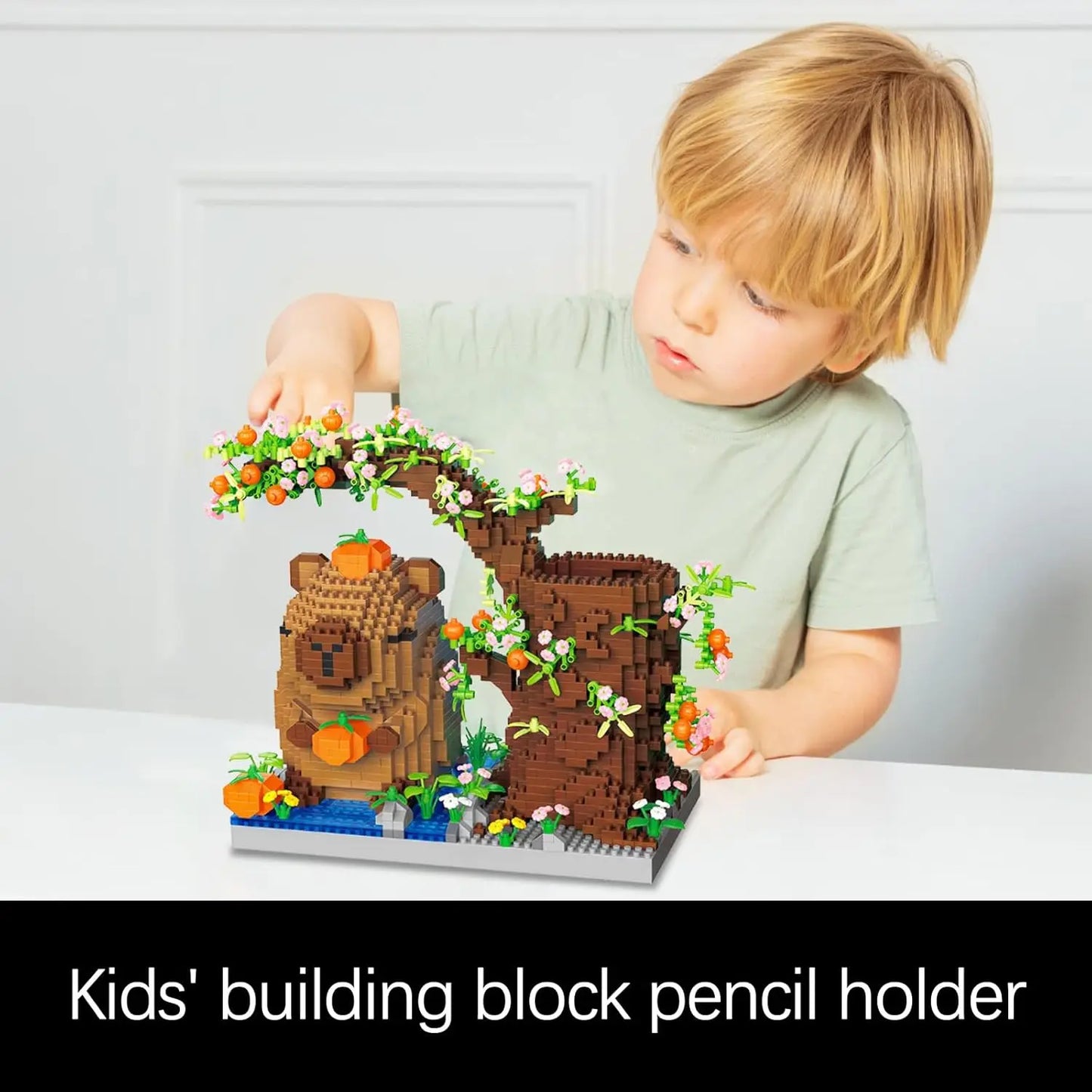 Capybara Building Block Pen Holder Panda Desk Organizer for Office Supplies Cosmetics Birthday Gift Desktop Decoration