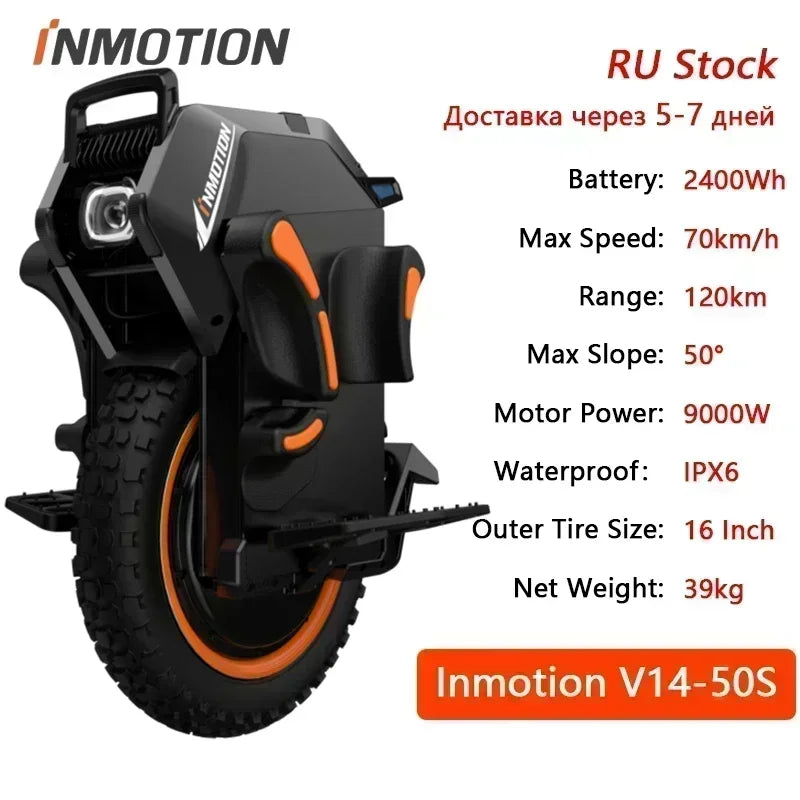RU Stock Original INMOTION Adventure V14 Electric Unicycle 70KM/H 134V 2400Wh 50S Battey C40 9000W Motor 16inch EUC Unicycle