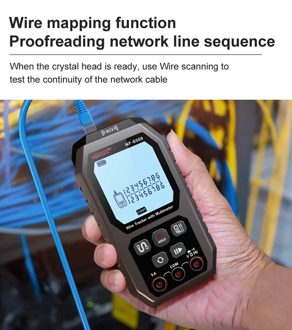 NOYAFA NF-8509 2 in 1 Network Cable Tester Detect Length Digital Multimeter Cable Tracker Cat5 Cat6 PoE Tester Continuity Test