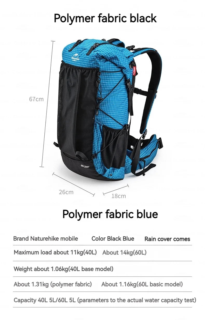 Naturehike Rock Series Camping Backpack 60 + 5L Large Capacity Travel Outdoor Bags 40 + 5L Ultralight Waterproof Hiking Backpack