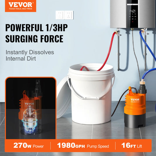SucceBuy Tankless Water Heater Flushing Kit Includes Efficient Pump & 5 Gallon Pail & 2 Hoses & Descaling Powder Quick Instal