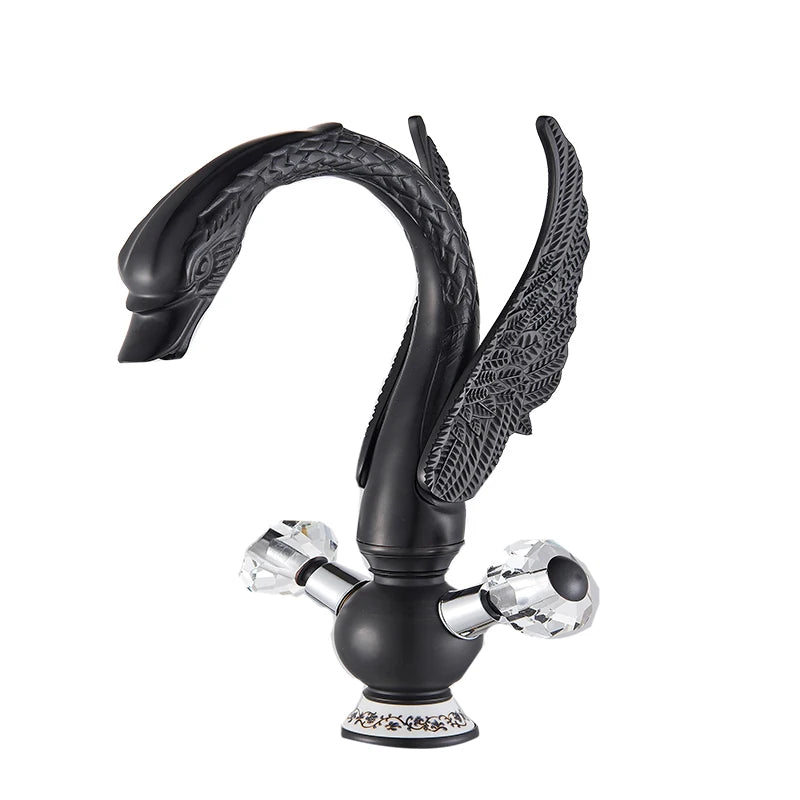 Brass Gold Black Swan Basin Faucet Deck Mounted Bathroom Faucet Hot and Cold Water Mixer Tap Bath Water Faucet Basin Faucet Taps
