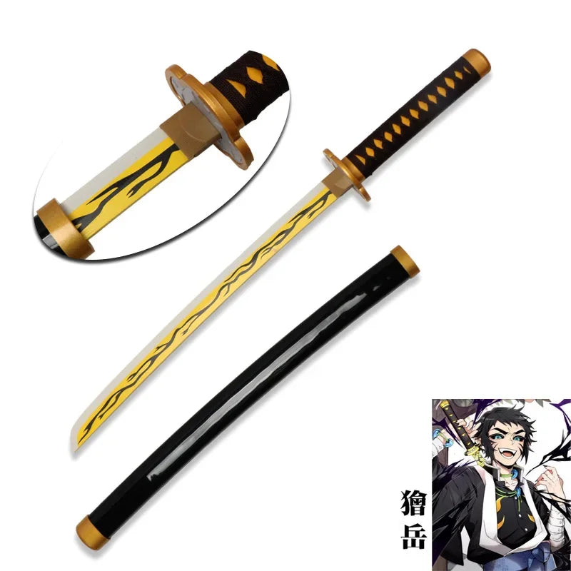 Anime Bamboo Katana 80cm /31.5in  Wooden Sword Cosplay  Props Giyuu Blue Tanjirou Kyoujurou Party Gift