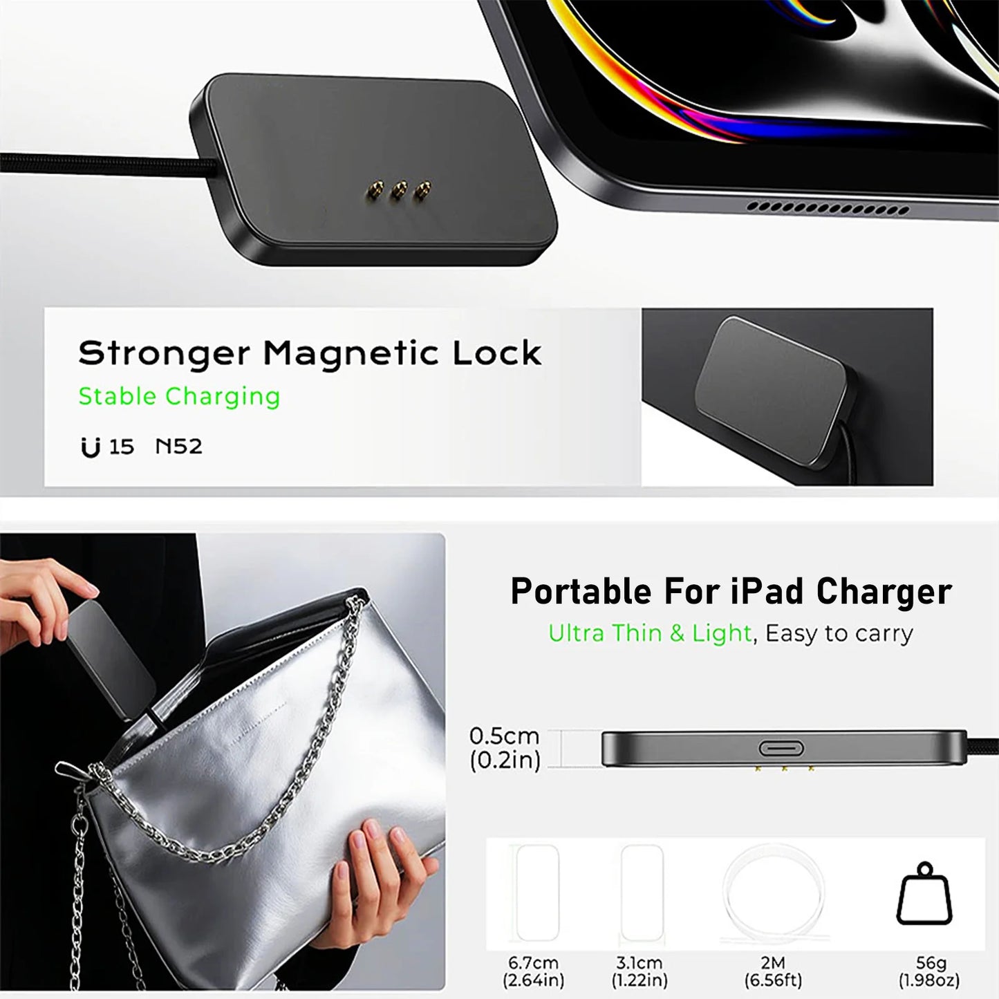 For iPad Pro Magnetic Wireless Charger Fast Charging Smart Connector Charger Charger-Fast Charging Pad W/ USB-C Cable