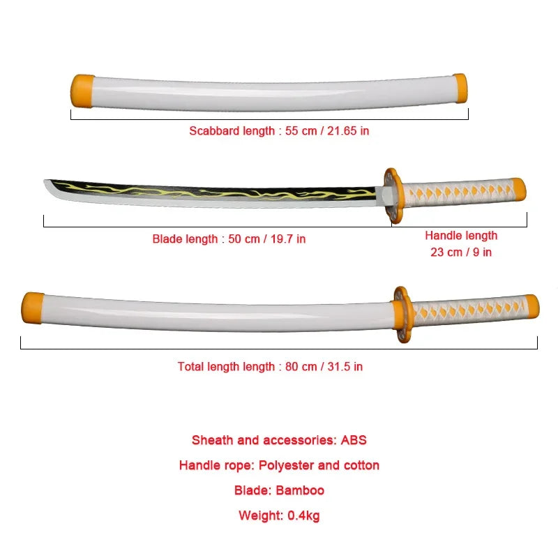 Anime Bamboo Katana 80cm /31.5in  Wooden Sword Cosplay  Props Giyuu Blue Tanjirou Kyoujurou Party Gift