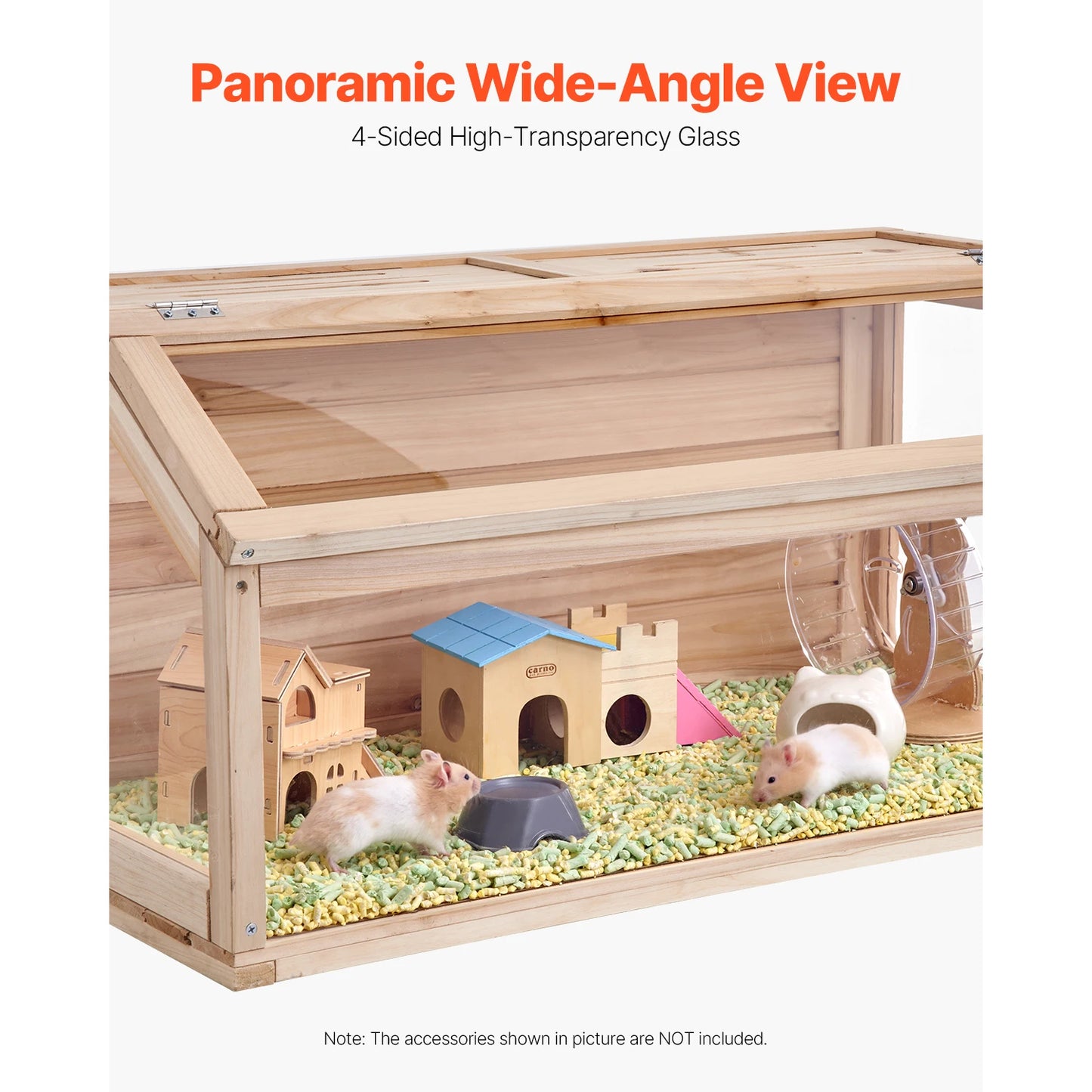 SucceBuy Wooden Hamster Cage 270° Viewing Hamster Habitat Hamster Cage with Openable Top Ventilated Animal Cage for Gerbils Mice