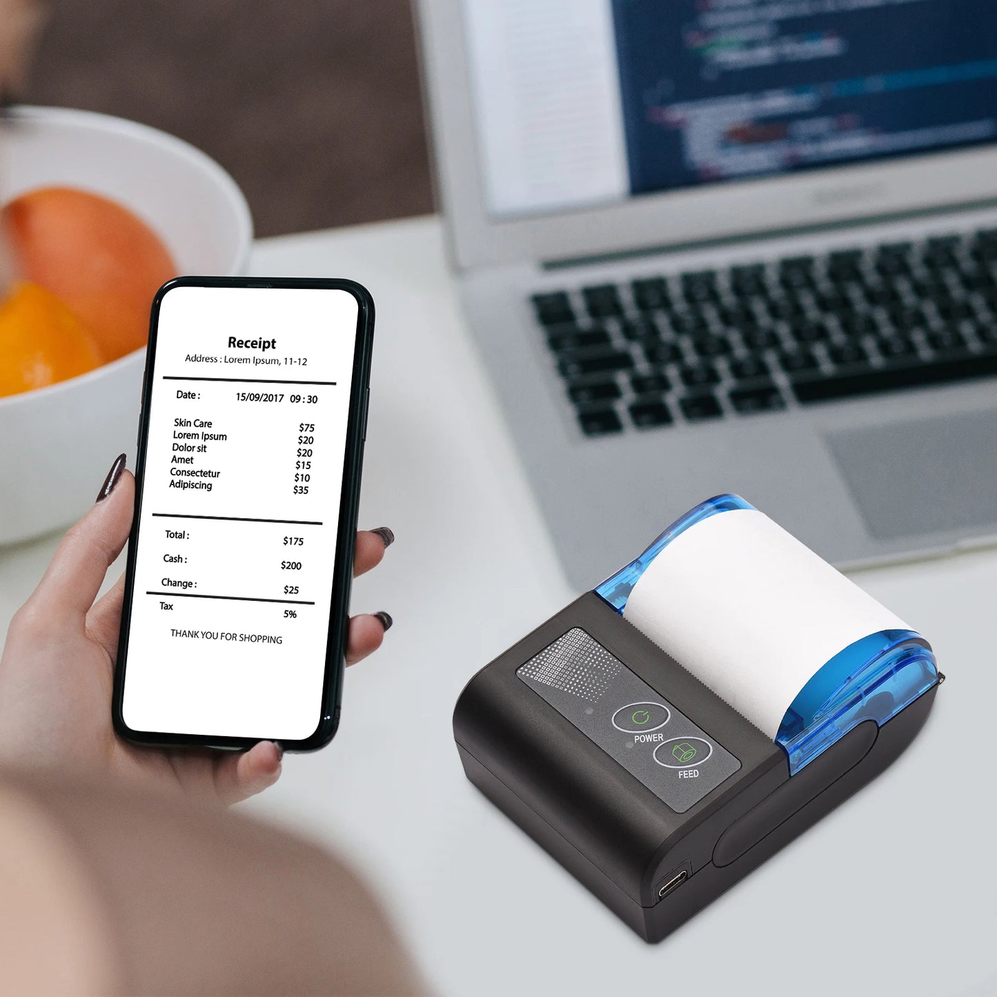Bisofice Portable Mini Thermal Printer 2 Inch Wireless USB Receipt Bill Ticket Printer with 58mm Print Paper Compatible