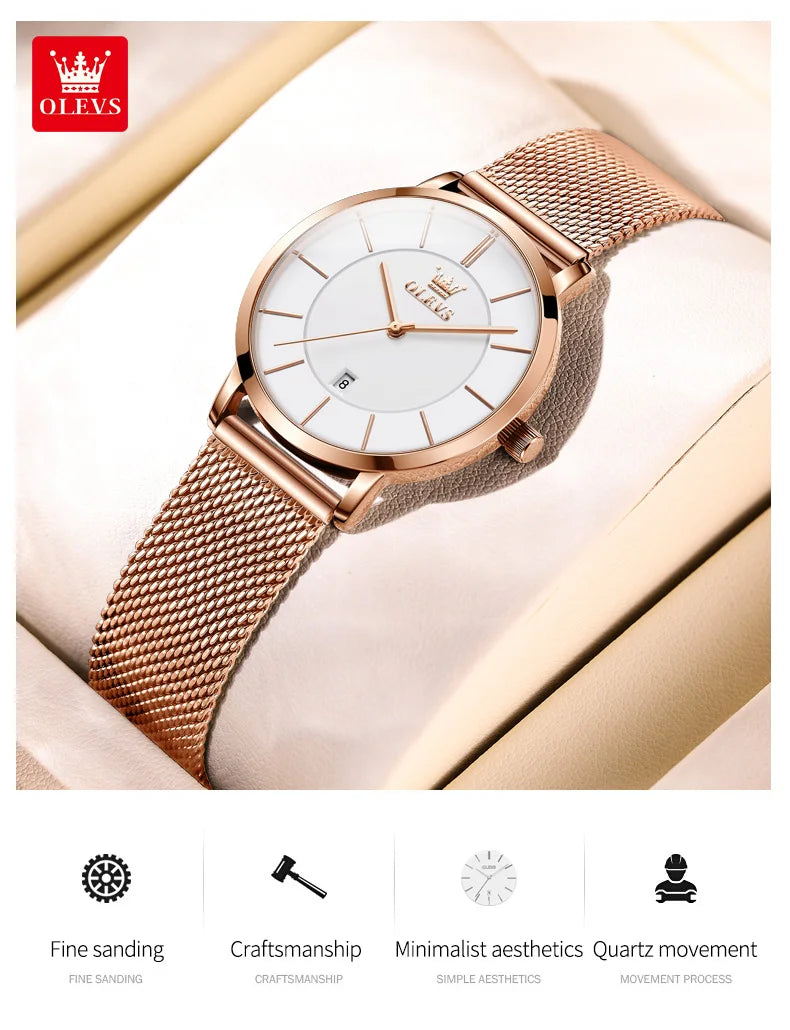 OLEVS 5869 Women Watch Original Brand Simple Mesh Belt Quartz Watch Automatic Date Waterproof Luminous Watches For Women Box