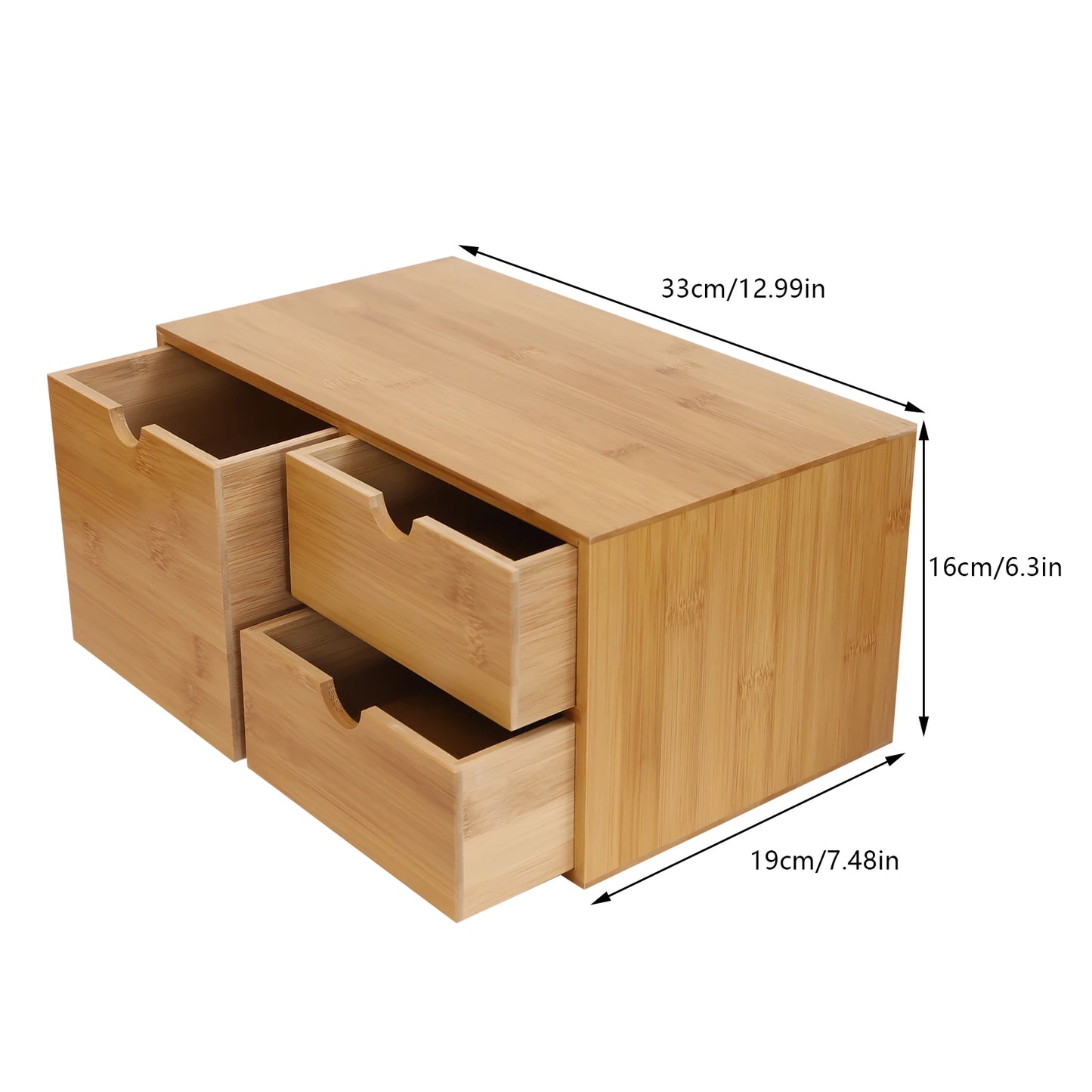 Bamboo Desk Drawer Organizer Tabletop Storage Cabinet Corner Desk Organizer W/3 Drawers for Home Office Supplies,33*19*16cm