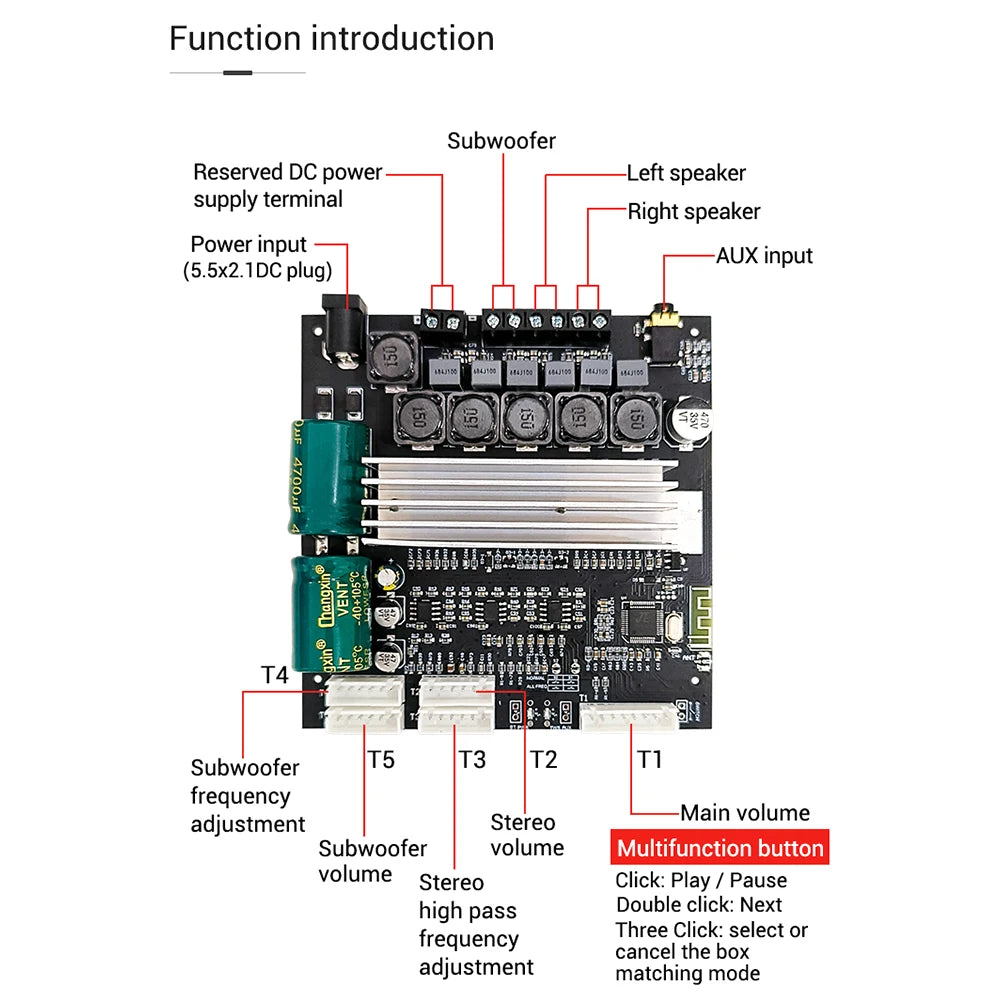 HIFI ZK-TB22/ZK-TB21F TPA3116 50w+50w+100wBluetooth 5.1 Audio Bass Power Amplifier Board Stereo Tweeter Subwoofer With Phone APP