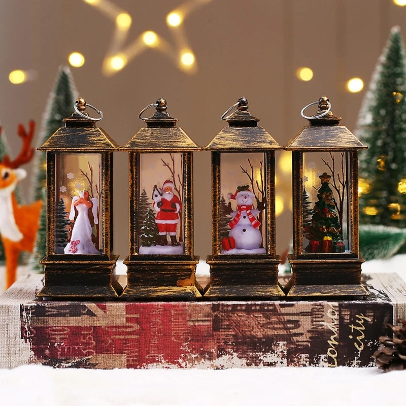 Christmas Glittering Lantern Santa-Claus/Xmas Tree/Snowman/Angel Lighted Lantern Home Table Decoration Gift for Kids