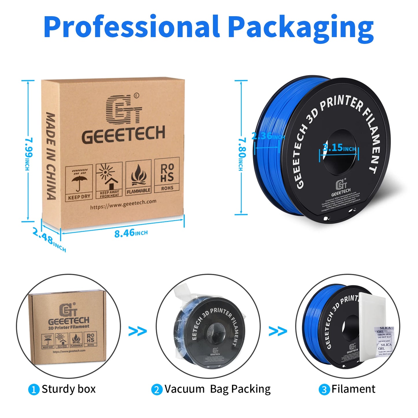 Geeetech  ABS+ 3D Filament 1.75mm 1KG plastic, 3D Printer Material, Tangle-Free, Non-Toxic, Vacuum Packaging