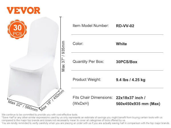 SucceBuy 12-100pcs Stretch Spandex Chair Covers Universal Fitted Chair Cover Removable Washable Slipcovers for Wedding Holiday