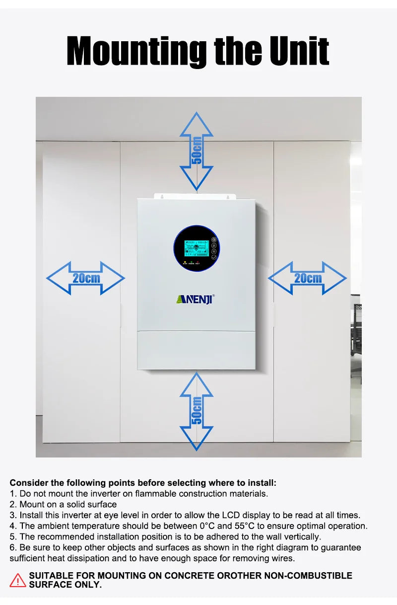 ANENJI Split Phase 12KW 48V Hybrid Solar Inverter 120V 220V Parallel Inverter Pure Sine On Grid MPPT 200A Solar Charger PV 500V