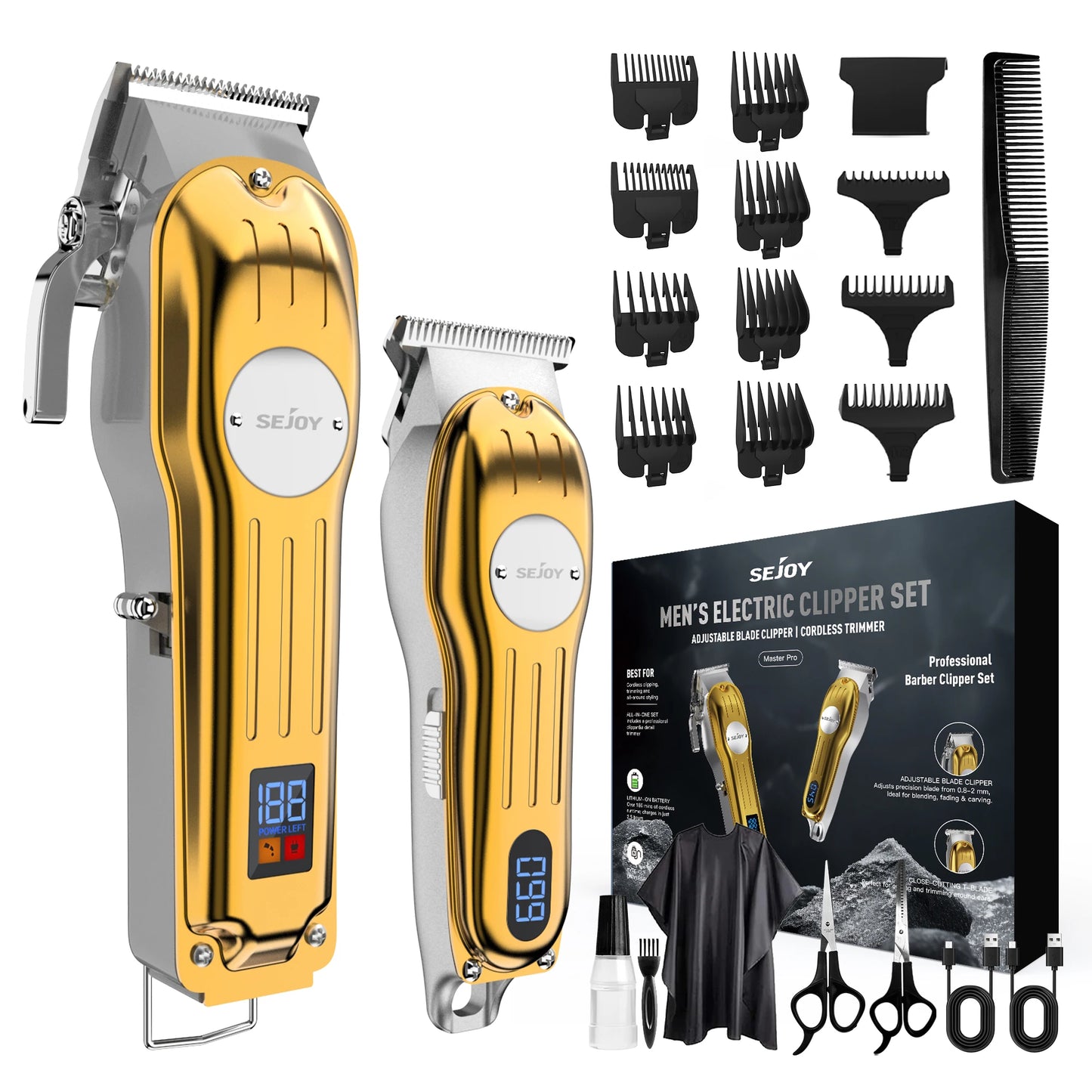 Sejoy Professional Combo Kits Hair Clipper Electric Hair Trimmer Set For Men Rechargeable Cordless Haircut Machine for Barber