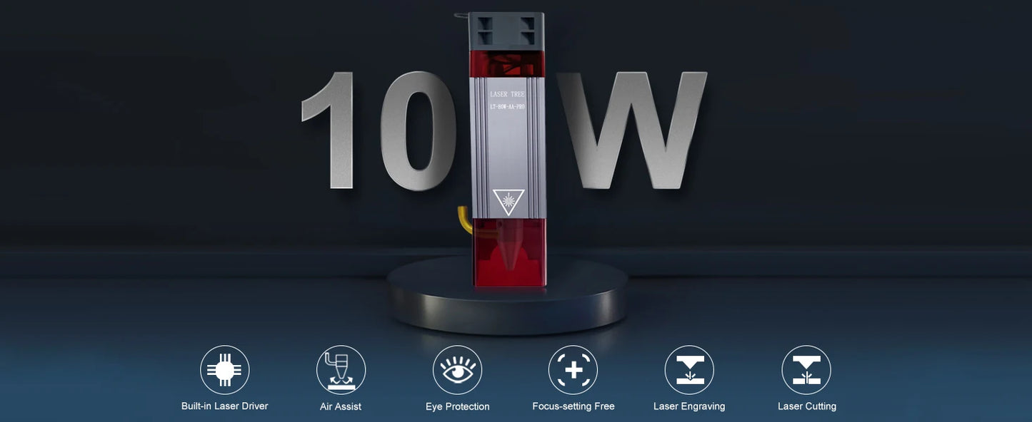 LASER TREE 10W Laser Module with Air Assist 5W Laser Engraving Head 450nm Blue TTL Laser Head for CNC Laser Cutting Machine