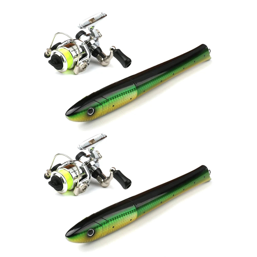Portable Fish Shaped Fishing Rod with Reel Telescopic Mini Pocket Pen Fishing Pole with Reel Travel Fishing Rod Gifts for Men