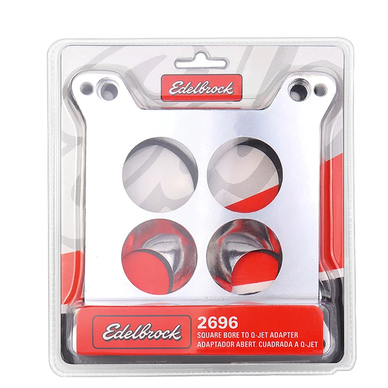 Edelbrock 2696 Carburetor Spacer Four-Hole Square-Bore to Spread-Bore For Quadrajet & Thermo-Quad Manifold Base 0.85in Venturi