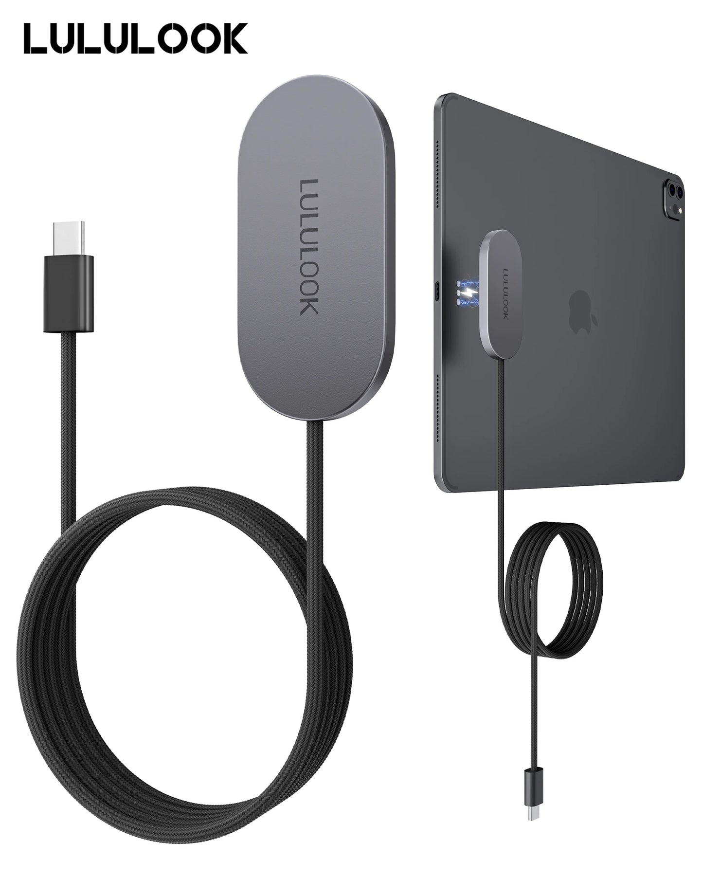 LULULOOK Magnetic Wireless Charger for iPad Pro/Air, 35W Aluminum Alloy Fast Charing with 6.5ft USB-C Cable Smart ipad Charger