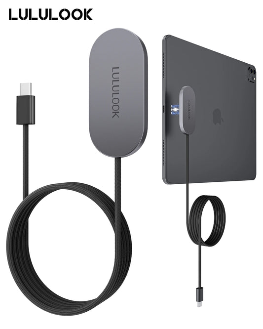 LULULOOK Magnetic Wireless Charger for iPad Pro/Air, 35W Aluminum Alloy Fast Charing with 6.5ft USB-C Cable Smart ipad Charger