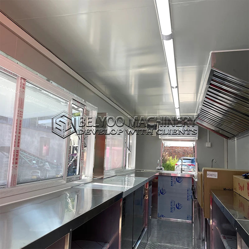 Belyoo Fast Food Truck Mobile BBQ Trailer Ice Cream Cart Concession Trailer Juice Vending Car Food Kiosk Trailers Fully Equipped